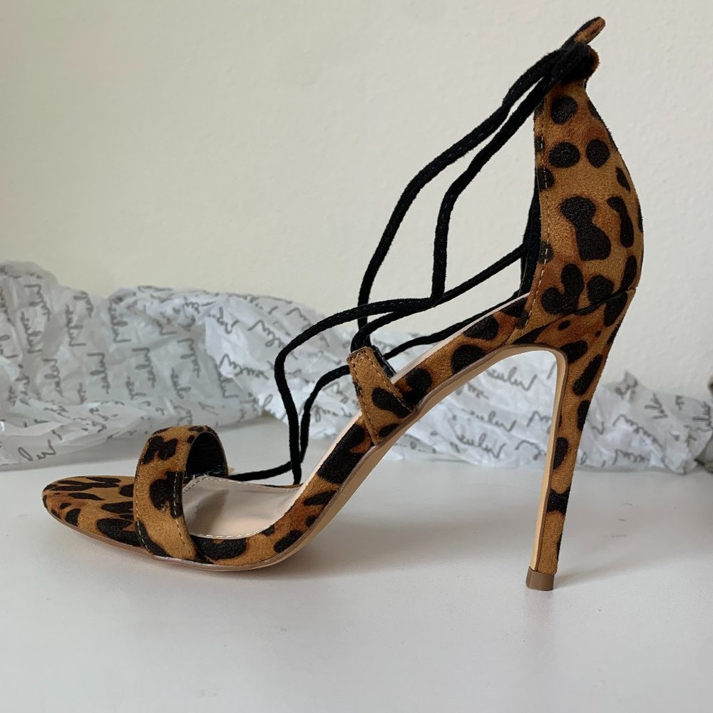 leopard print lace-up heels